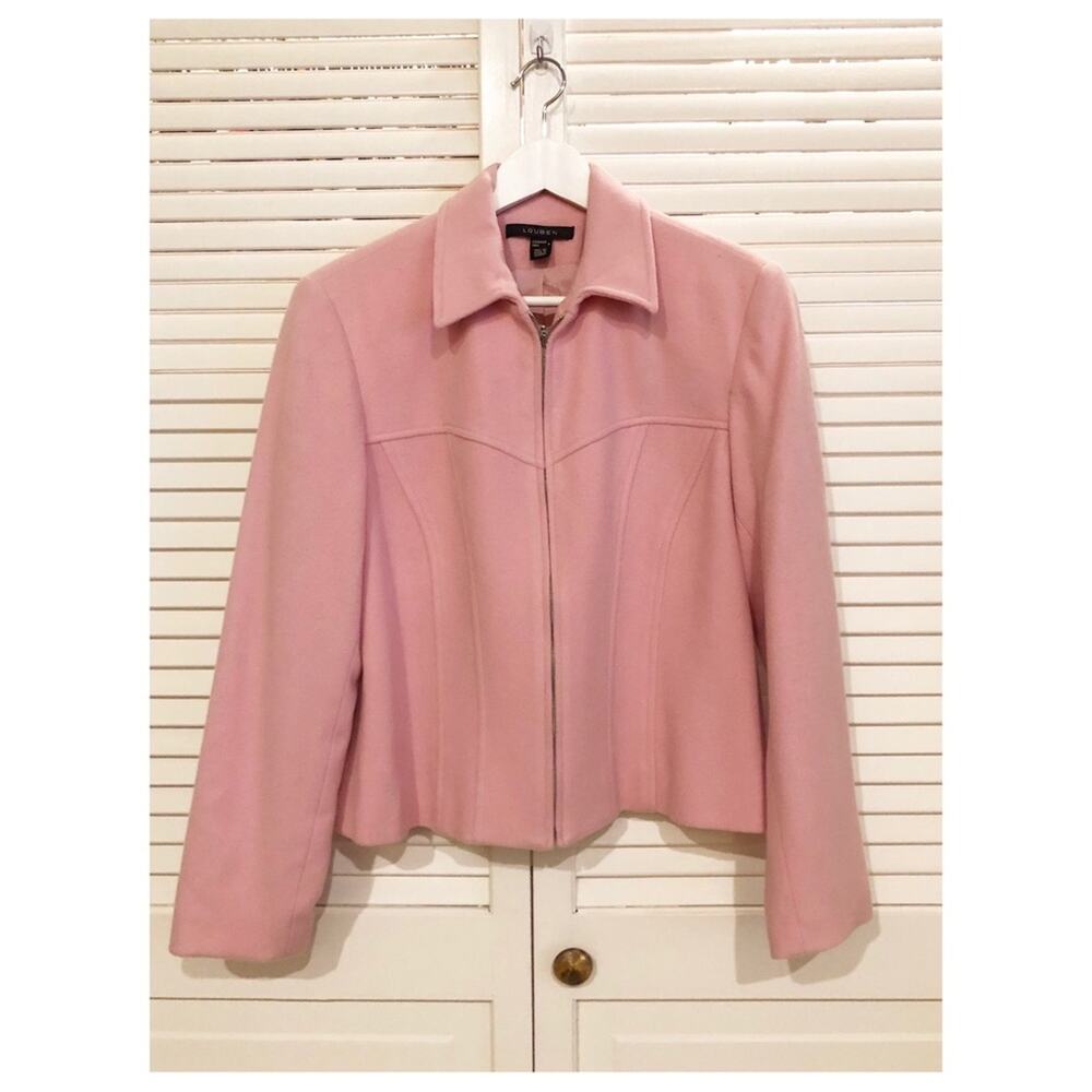 Louben Pink Wool Full Zip Collared Coat